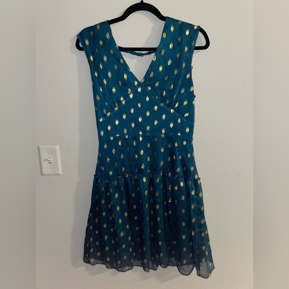 A6 - 328 Francescas Emerald green & gold dress size medium